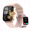 Silky Planet fitnessklocka med rosa armband, urtavla visar tid, kalorier, puls och steg.