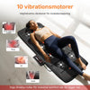 Kvinna som ligger på massagematta med markerade områden för rygg, lår och vader, information om tio vibrationsmotorer.