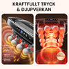 Närbild av massagehuvudena på Silky Planet massagepistol 16 Pro+ med illustration av olika djup i muskellagren.