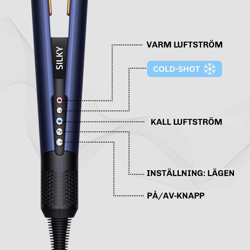 Förpackning och leveransomfattning av Air Straightener Arctic – allt i ett set