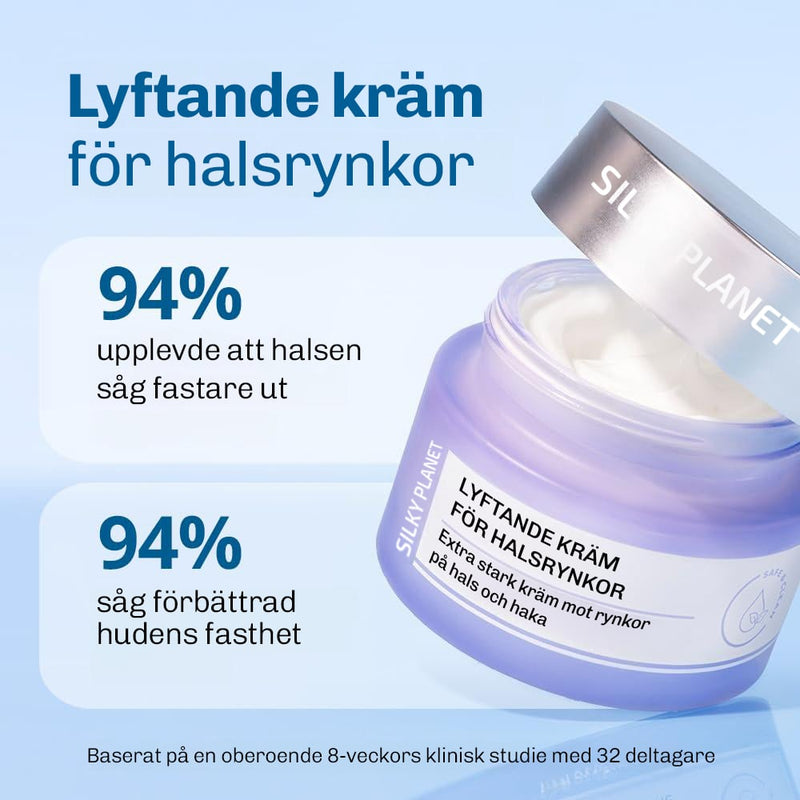 Förpackning och leveransomfattning av Silky Planet Halsfalten Lifting Creme