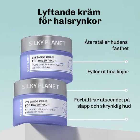 Detaljvy av ingredienserna i Silky Planet Halsfalten Lifting Creme – kollagen och aktiva komplex