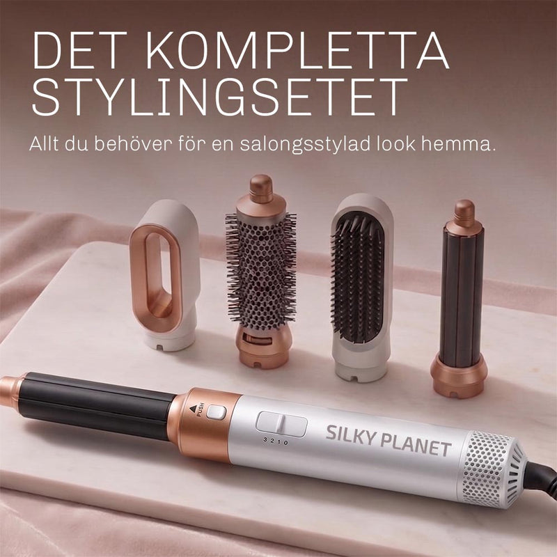 CloudAir 5-i-1 hårstyler med fem utbytbara tillbehör för mångsidig hårstyling.