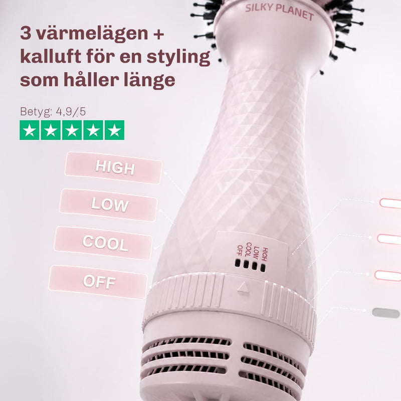 Jonisk fönborste med jonteknik som minskar friss och ger håret extra glans.