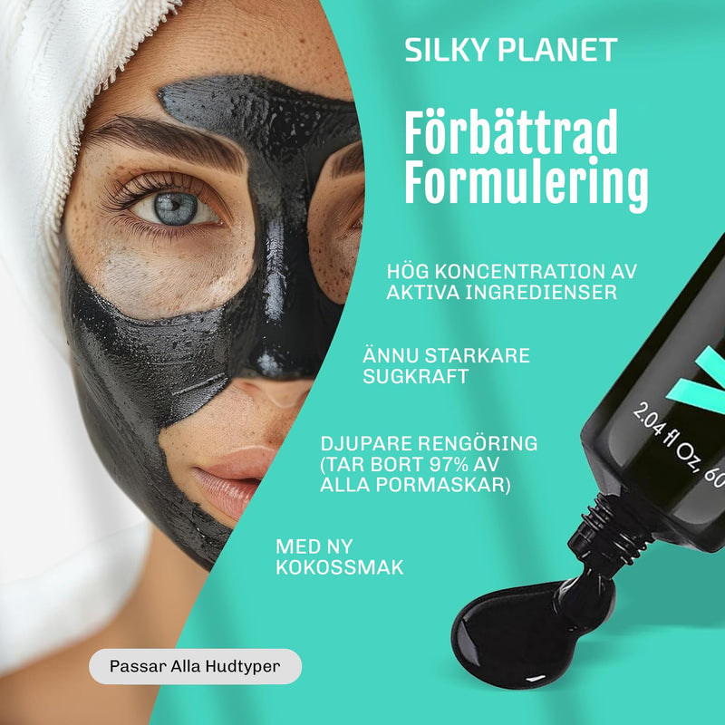 Förpackning av Silky Planet pormaskborttagningsmask – modern och hygienisk tubdesign