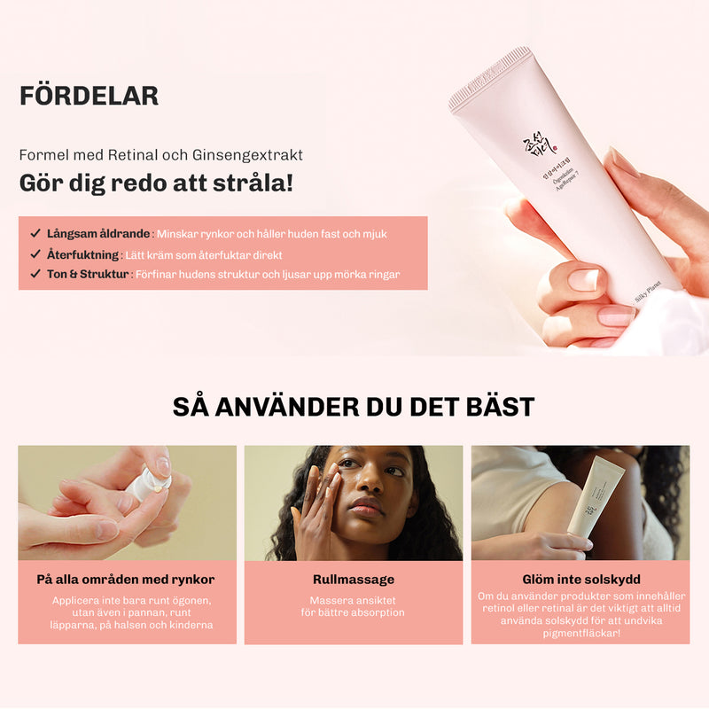 Före- och efterbild: jämnare ögonkontur och mer återfuktad hud vid regelbunden användning.