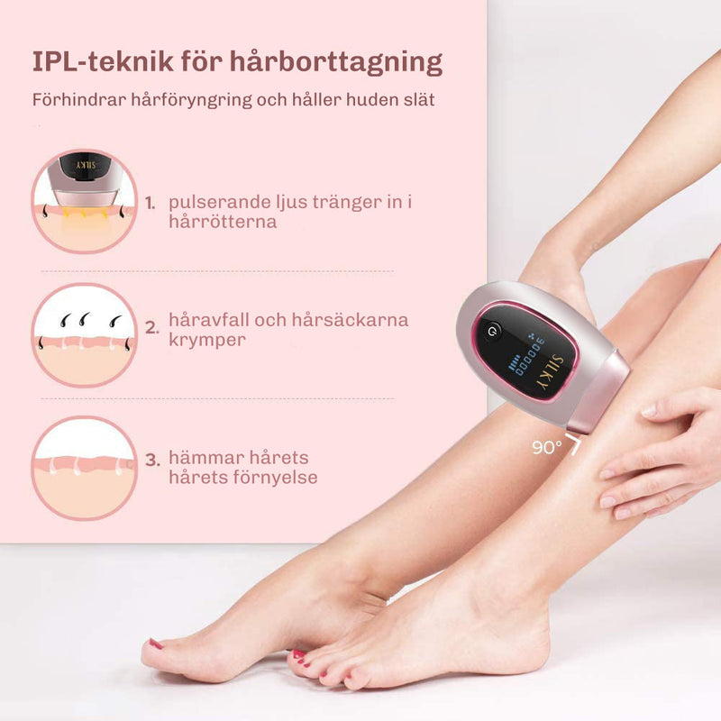 Före- och efterbilder visar synligt minskad hårväxt efter regelbunden användning.