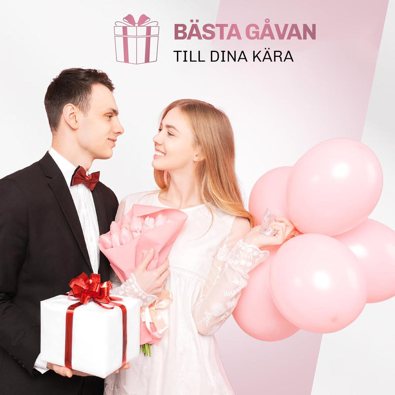 Par med presentförpackning och blommor, Silky Planet damrakapparat som gåva