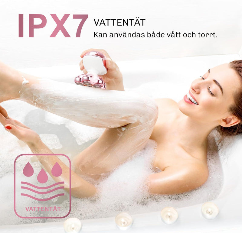 Kvinna använder Silky Planet damrakapparat i badkar, IPX7 vattentät