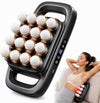 Produktbild av Silky Planet massagepistol 16 Pro+ med 16 massagehuvuden, tillsammans med en person som använder enheten mot magen.