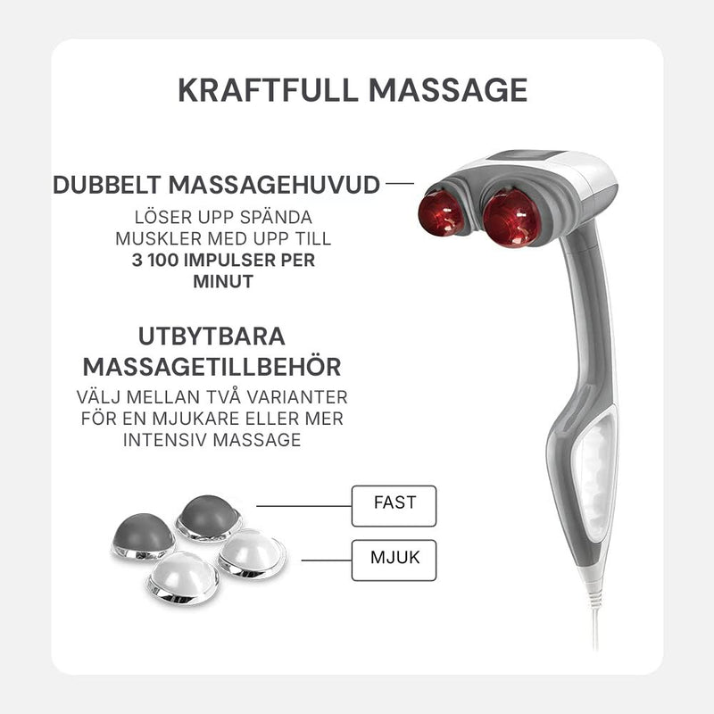 Översikt av Silky Planet massageapparats dubbla massagehuvud och utbytbara tillbehör.