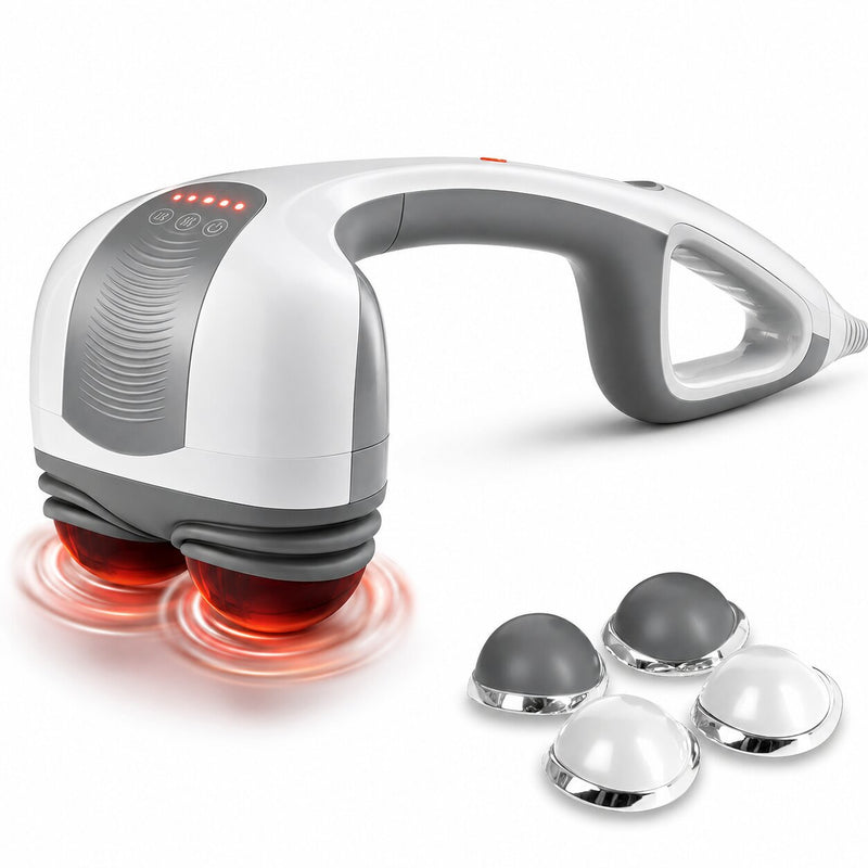 Silky Planet massageapparat med dubbla värmehuvuden och fyra utbytbara massagetoppar.