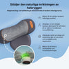 Illustration som visar hur nackmassagekudden stödjer halsryggens naturliga position med drag- och lyftteknik.