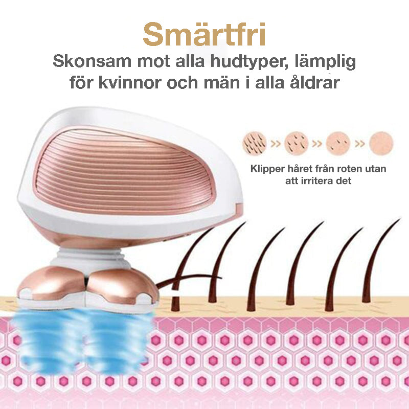 Produktbild av Silky Planet rakapparat i vitt och roséguld mot vit bakgrund.