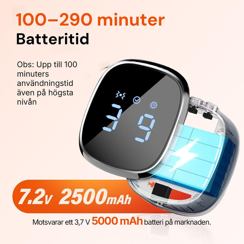 Bild av displayen med batteritid för Silky Planet rödljusmassagebälte Elite+