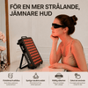 Kvinna använder Silky Planet rödljuspanel InfraBeam+ vid sminkbordet