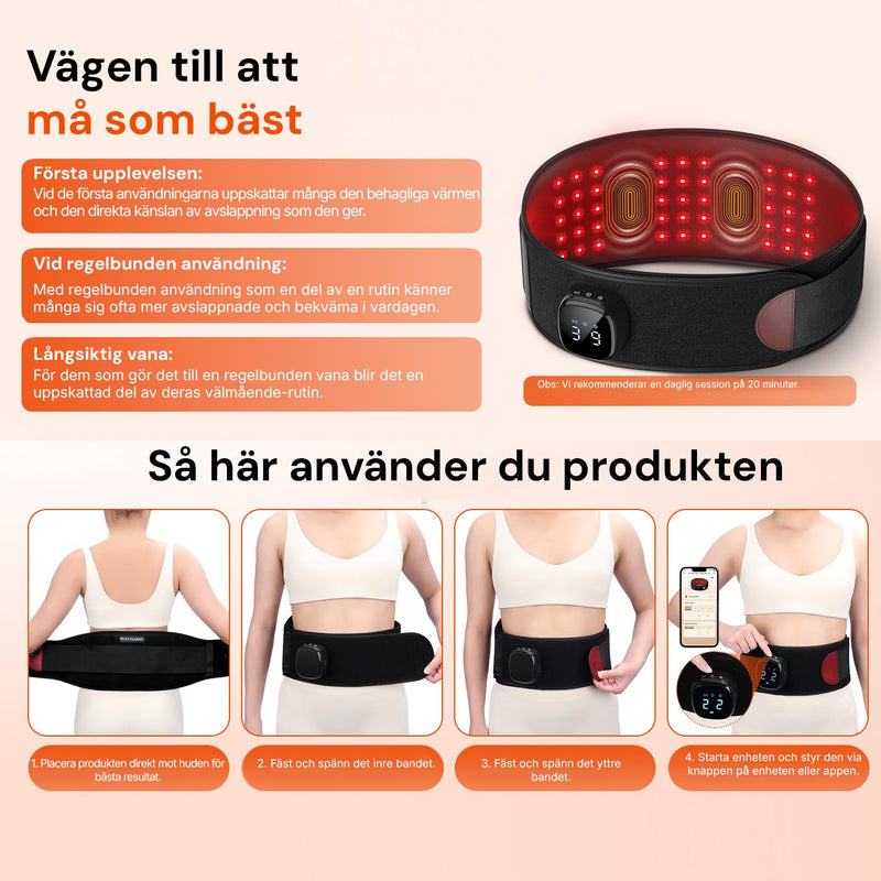 Kvinna använder Silky Planet rödljuspanel InfraBeam+ vid sminkbordet