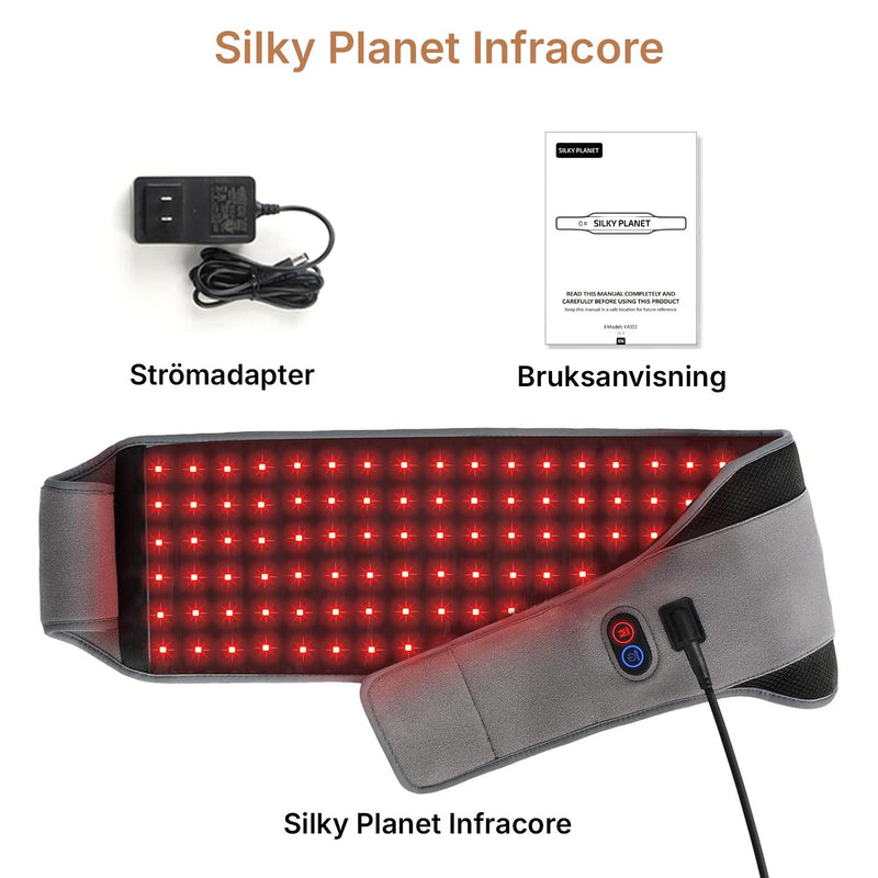 Silky Planet InfraCore med strömadapter, bruksanvisning och bälte