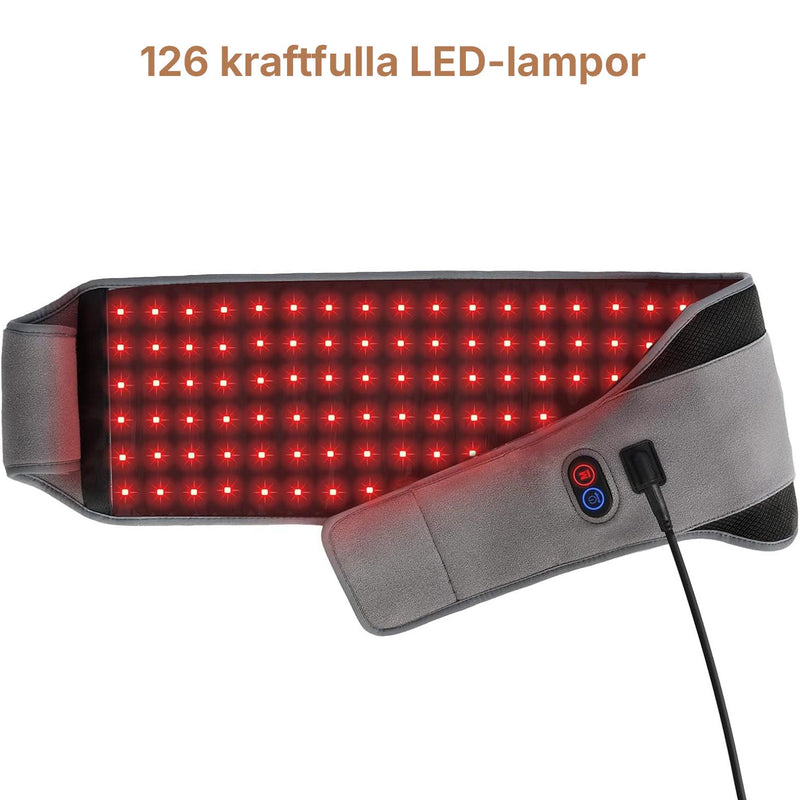 Närbild på Silky Planet rödljusterapibälte med 126 lysande LED-lampor