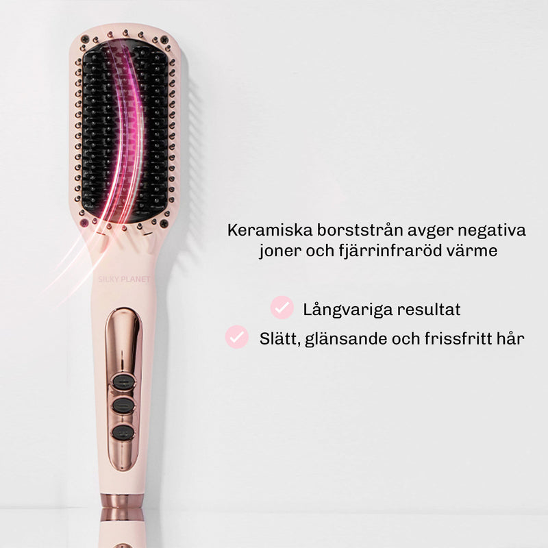 Nyckelvisual för Silky Planet SilkFlow Ionic värmeborste med rubrik om kraftfulla resultat